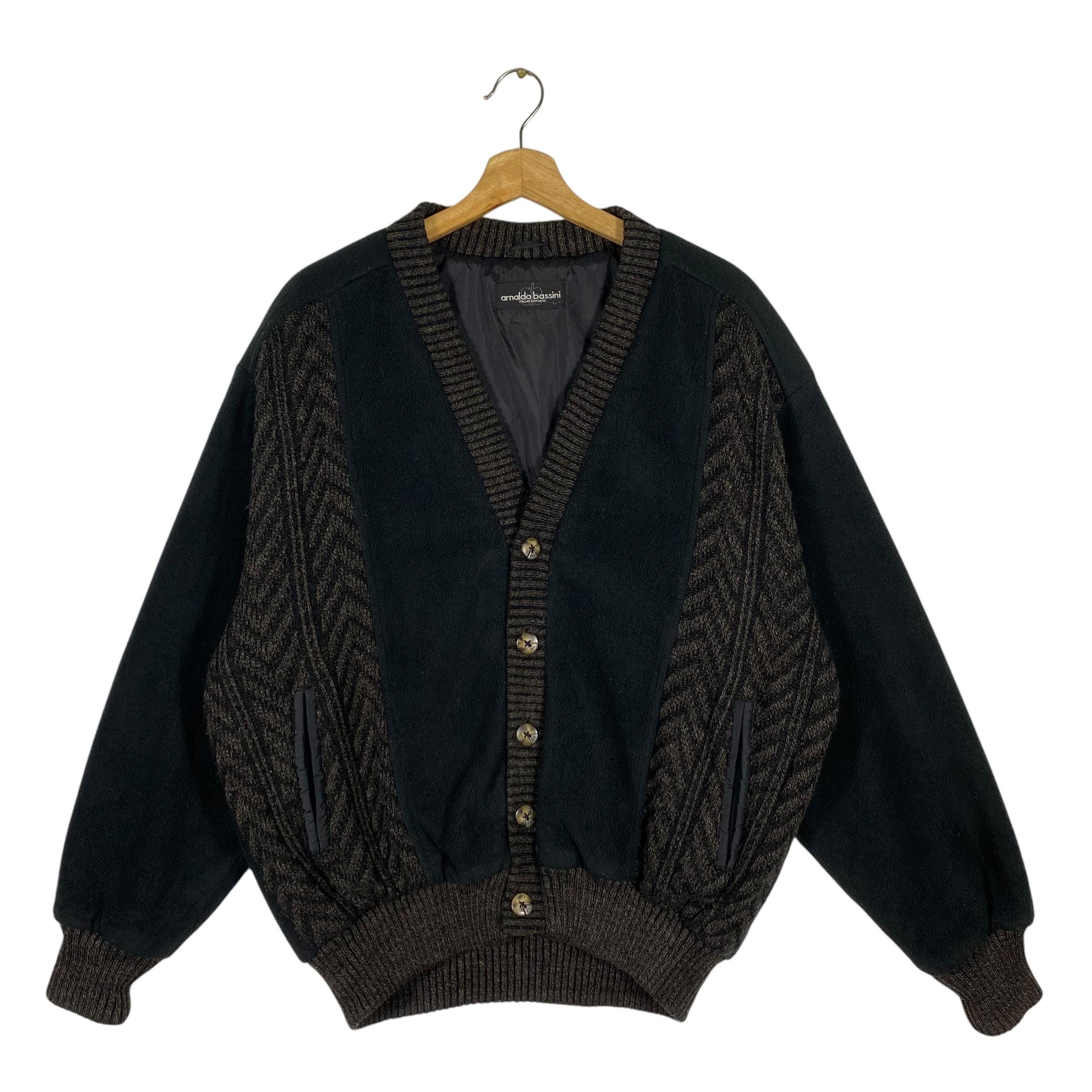 Vintage Arnaldo Bassini Italian Cardigan Fleece L Size Grey/black 