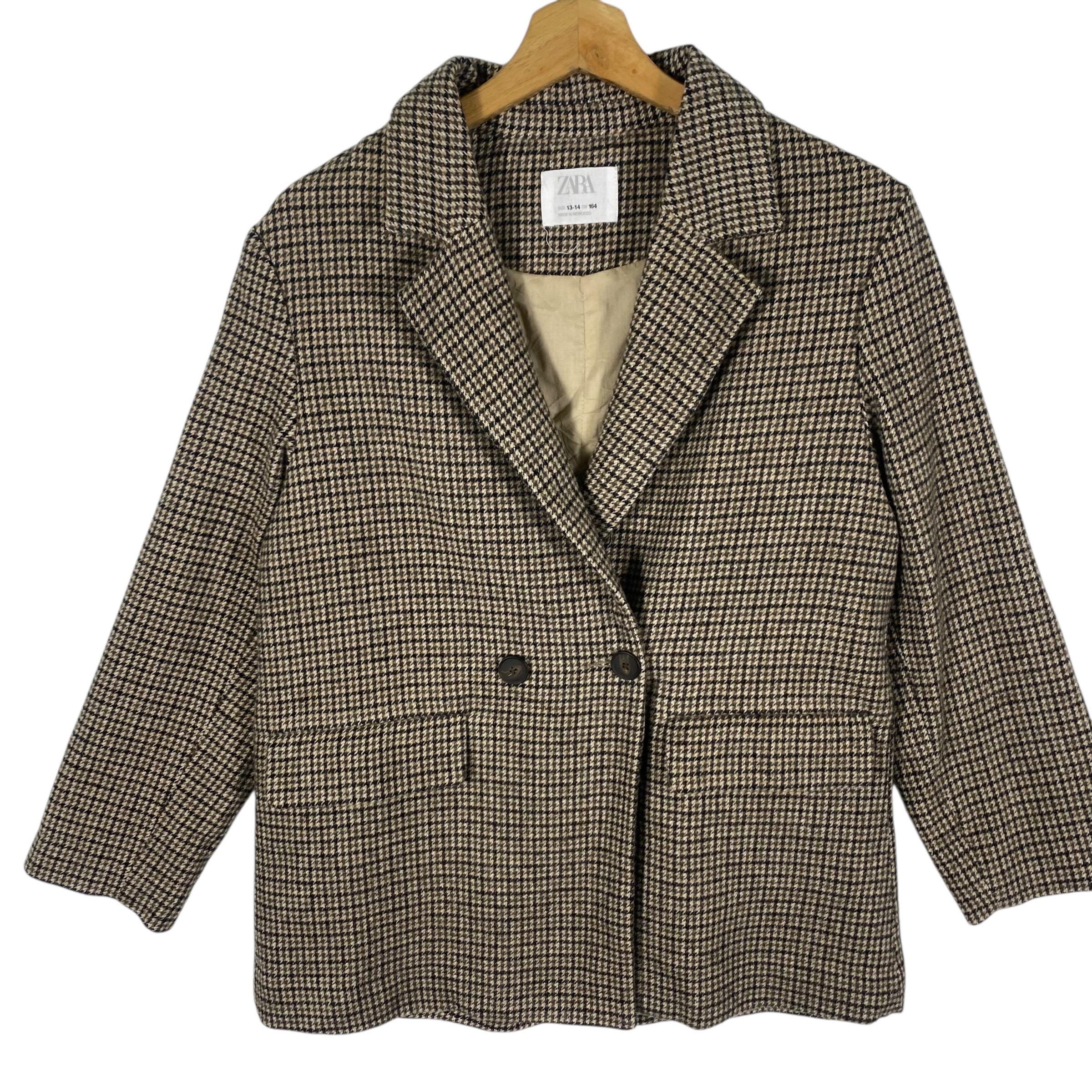 houndstooth zara plaid wool coat