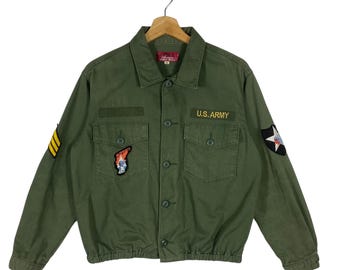 Chaqueta ligera vintage Avirex Army con botones, talla M, color verde