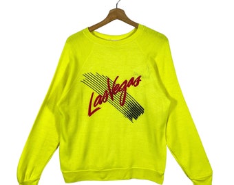 Vintage 80s Las Vegas Sweatshirt M Size Green Colour