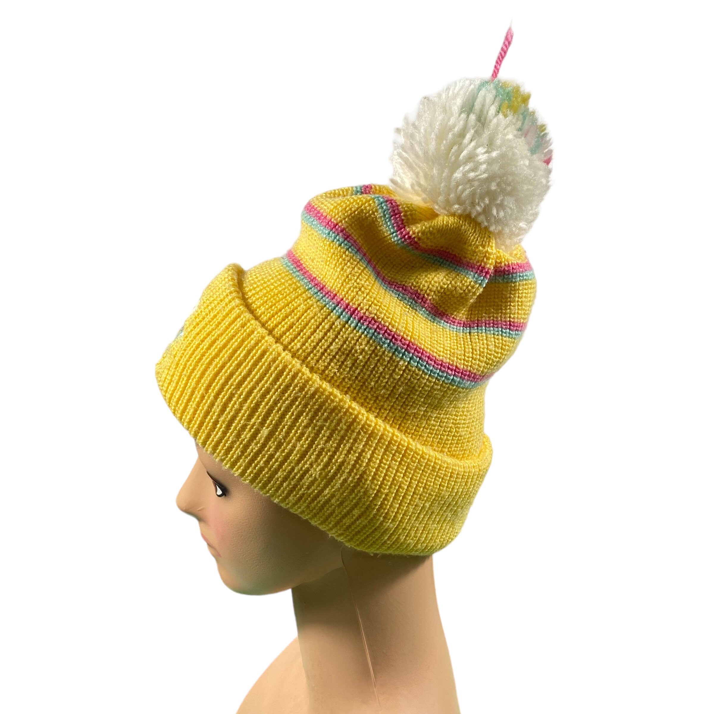 1970s Peanuts Snoopy Knit Pom-Pom Beanie Hat – Yellow & White Retro Peanuts x USA Hockey Woodstock Knit Pom Hat – Streaker Sports main image 4