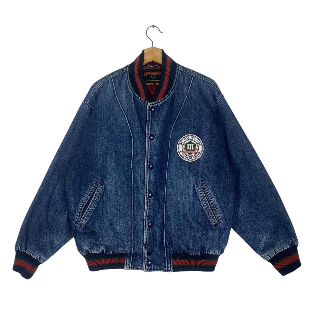Vintage 90s Mcgregor Denim Bomber Snap Button Jacket L Size Blue