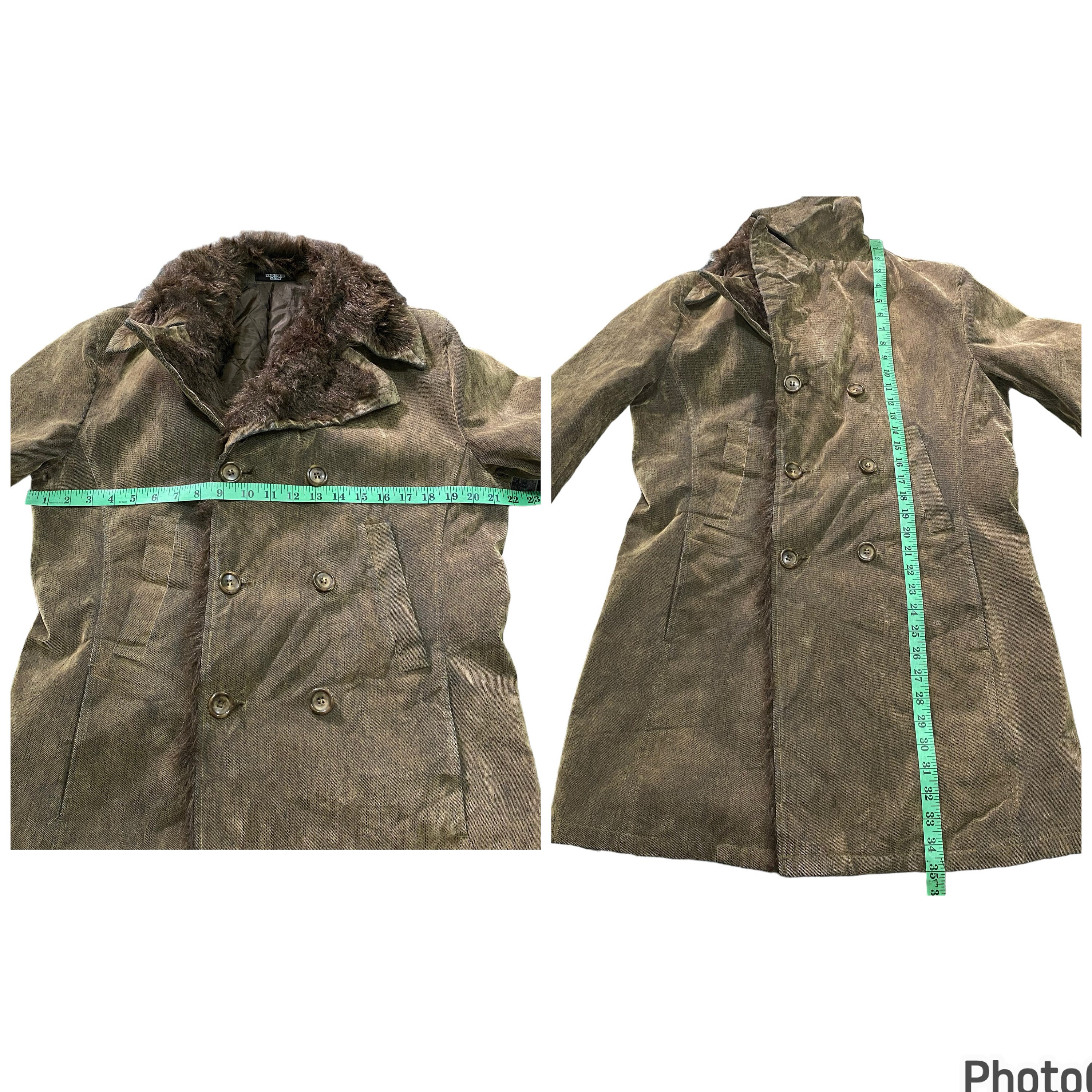 Vintage Tornado Mart Double Breasted Coat: Fur Collar Jacket (L