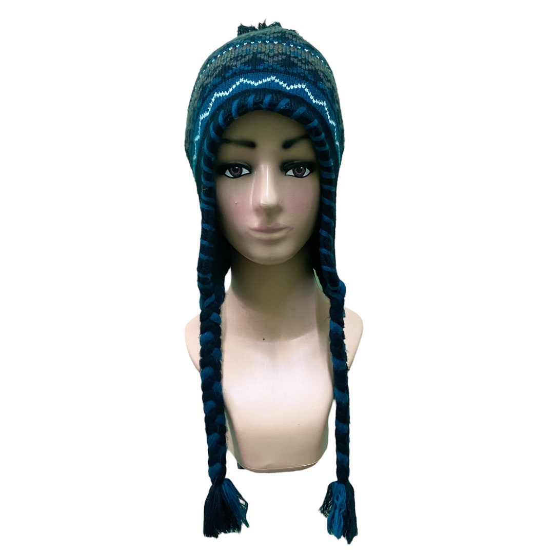 Vintage Japanese Brand Native Earflap Beanie Hat Green Colour