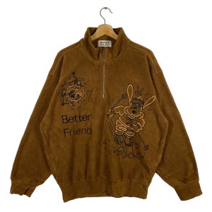 Felpa vintage Magixson City Club in pile con mezza zip taglia L colore marrone