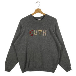 Vintage 90s Ruth Embroidery Sweatshirt L Size Grey Colour