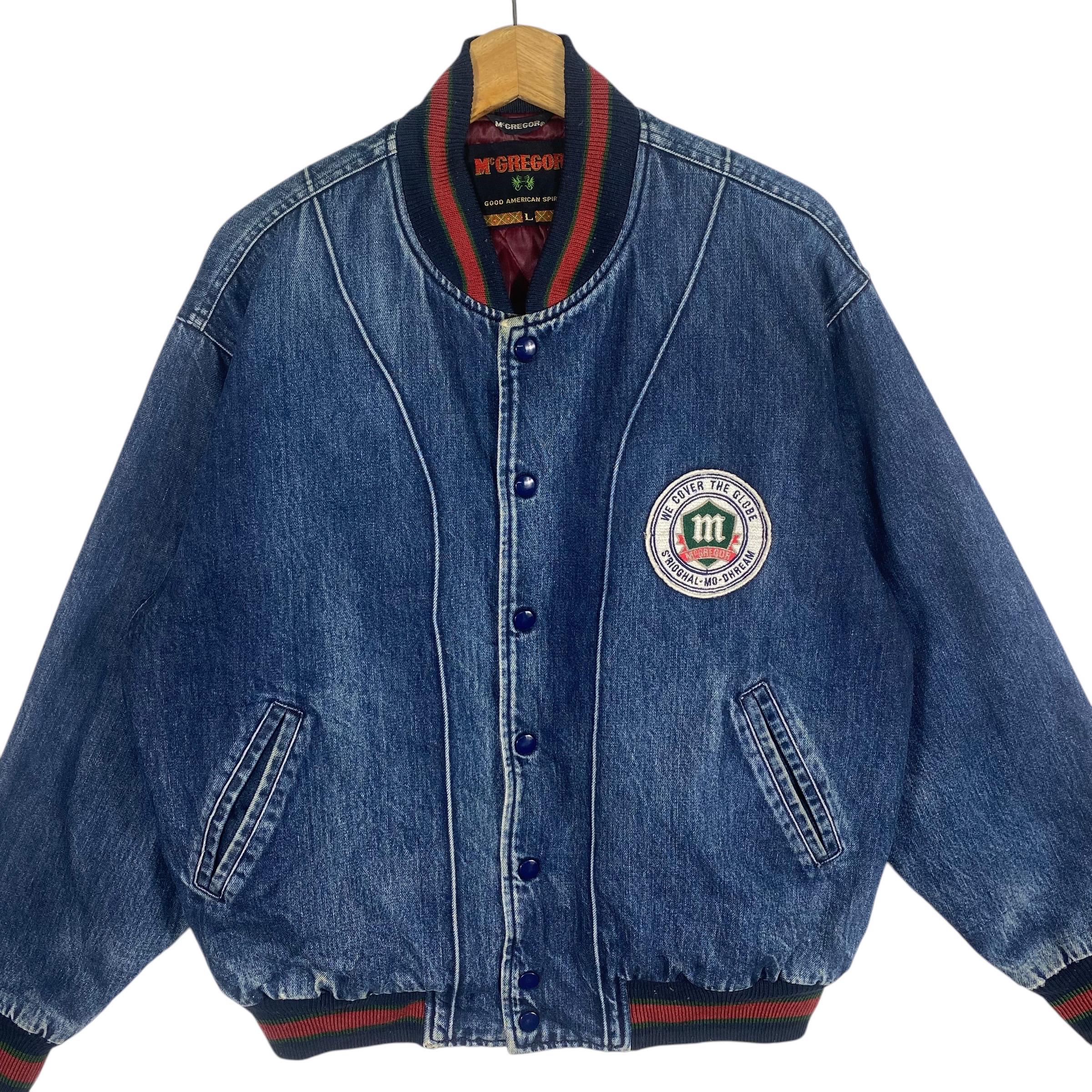 Vintage 90s Mcgregor Denim Bomber Snap Button Jacket L Size Blue