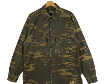 Vintage Zara Man Camo Distressed Shirt XL Size But To Fit L Size