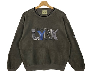 Vintage Lynx California Usa Fleece Sweatshirt M Size Darkgrey Colour