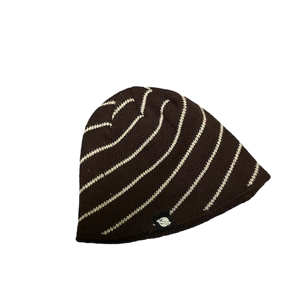 CHANEL Sport Vintage Coco Mark Beanie #L Winter Hat Stripe Knit Logo Rank  AB
