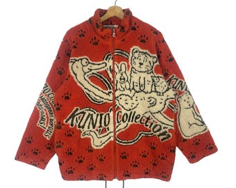 Vintage Kunio Collection Fleece Sherpa Jacket - Orange, Free Size (Fits M)