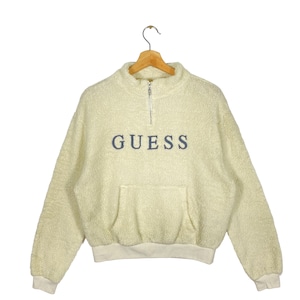 Vintage Guess Fleece Half Zip S Size Cream Colour