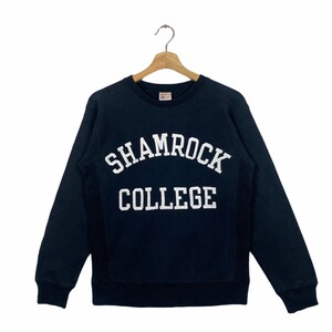 Vintage 90s Shamrock College Sweatshirt S Size Black Color