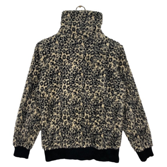 Vintage Japanese Brand Leopard Design Fleece Zipper Jacket M
