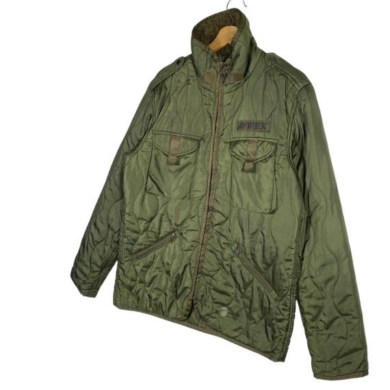 Vintage Avirex Quilted Zipper Jacket L Size Green Army Colour - Etsy