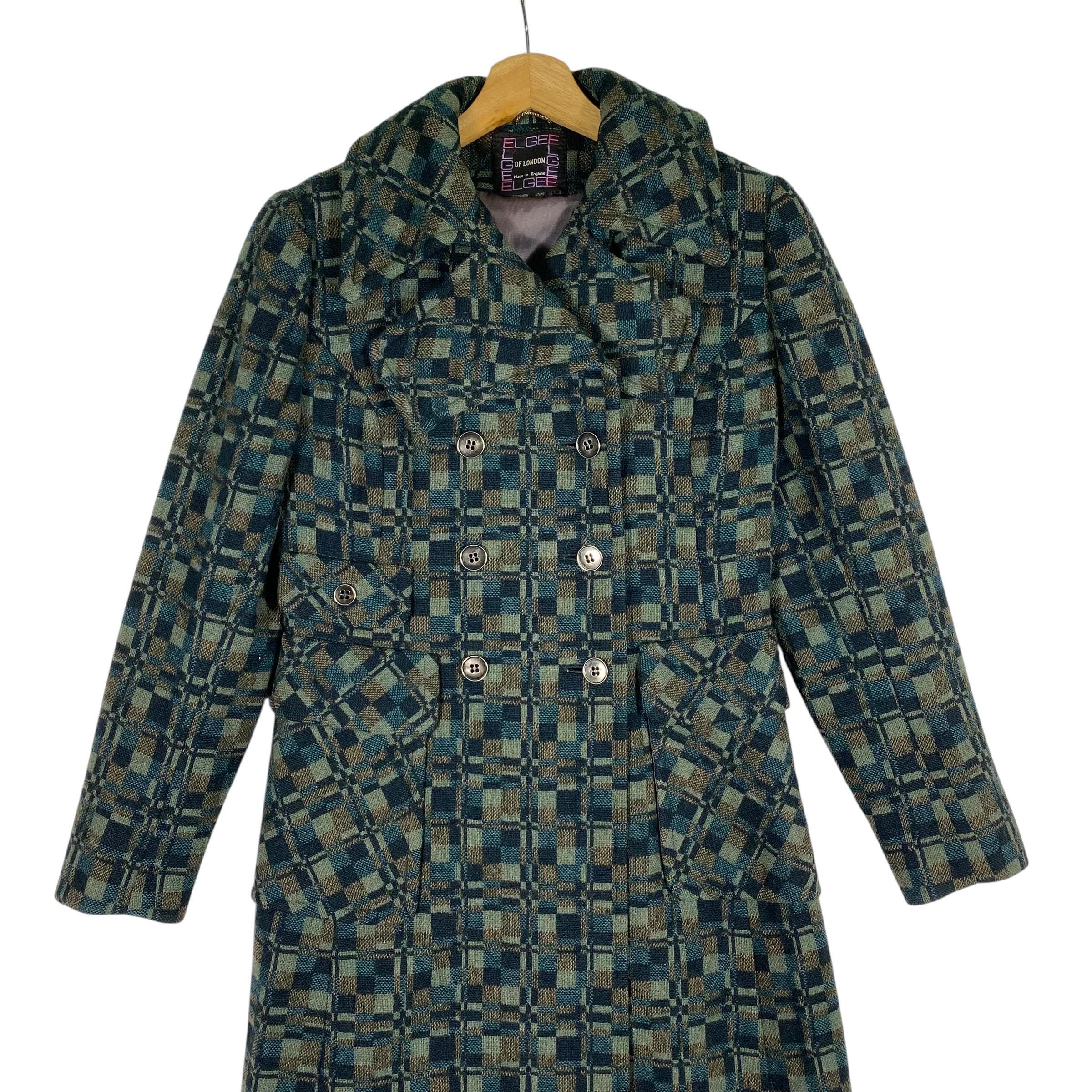 60s ELGEE London Vintage Tweed Coat 英国製 Vintage 60s Elgee of London Wool Long Button Jacket Size XS/S