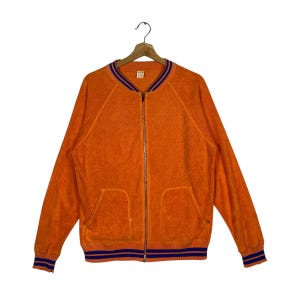 Vintage 80s Cheswick By Sugar Cane Fleece Zipper L Size Orange Colour