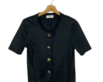 Vintage 90s Yves Saint Laurent Top Botón Talla M Color Negro