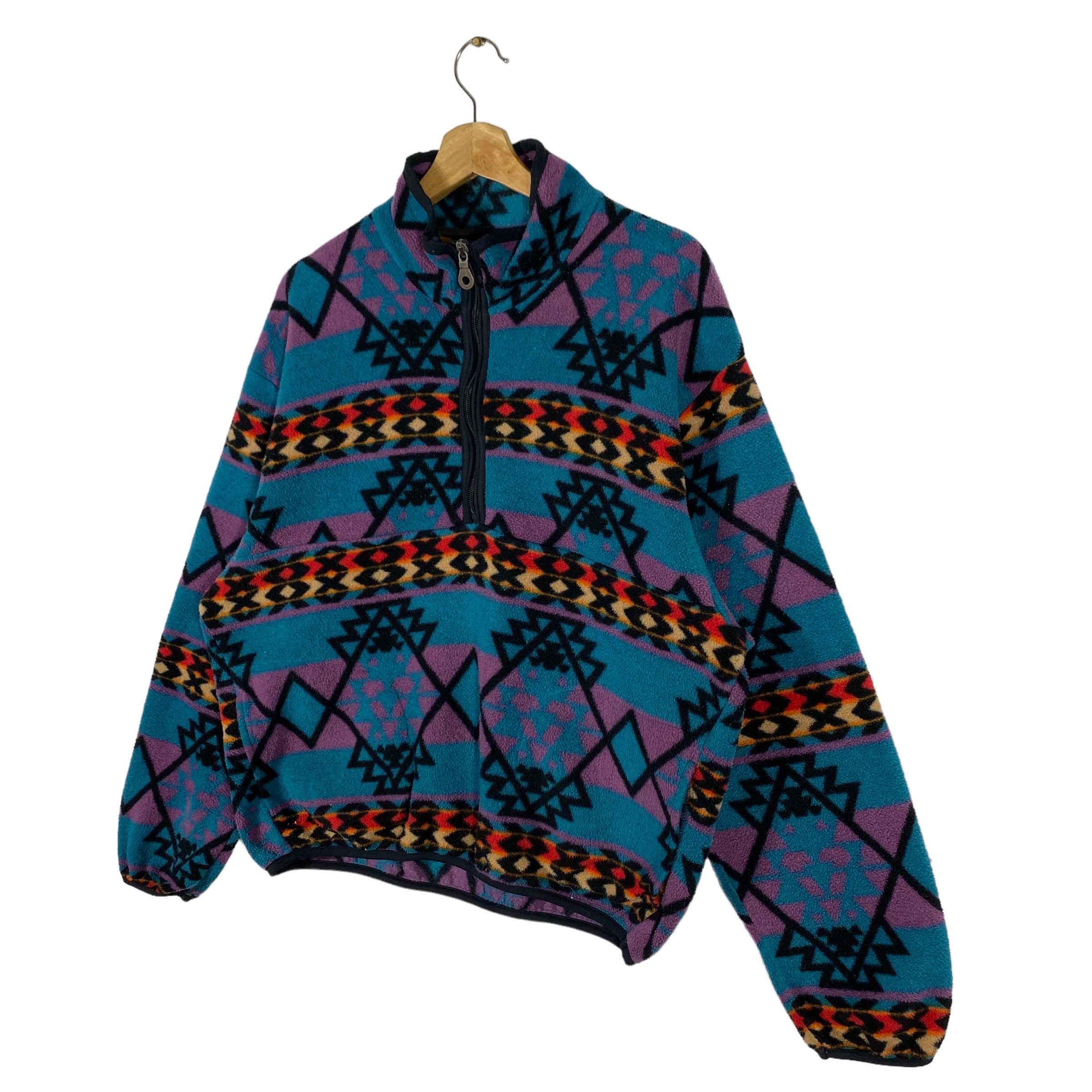 ジャケット・アウター 90s Woolrich Native pattern Half Coat Vintage 90s Woolrich Aztec Tribe Fleece Half Zip Sweatshirt M Size