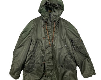 Parka con capucha Alpha Industries N-3B vintage para clima frío extremo, talla L, fabricada en EE. UU.