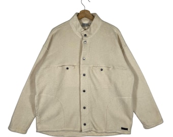 Giacca vintage in pile Gramicci con bottoni, taglia L, colore crema
