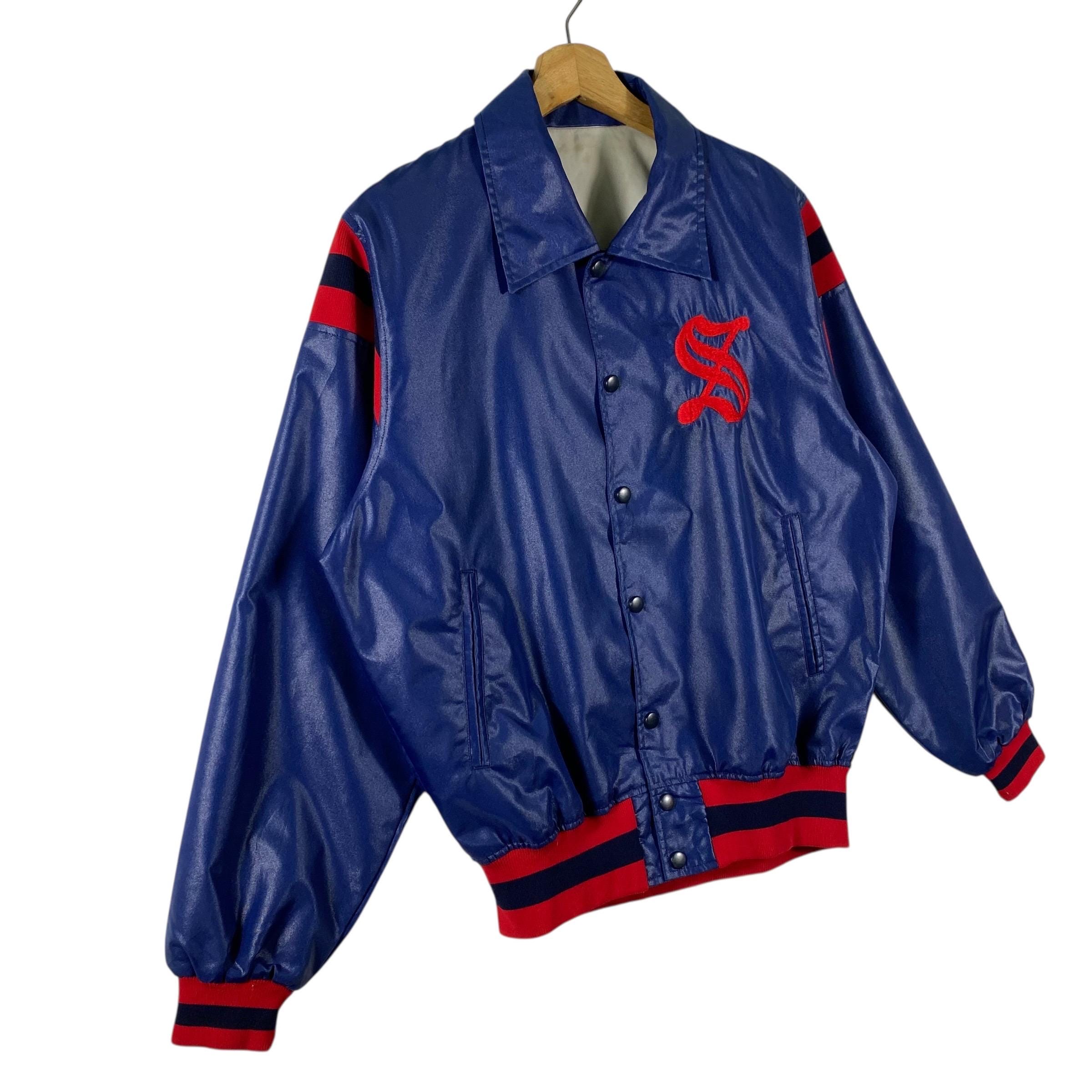Vintage Japanese Brand S Logo Satin Varsity Jacket L Size Navyblue
