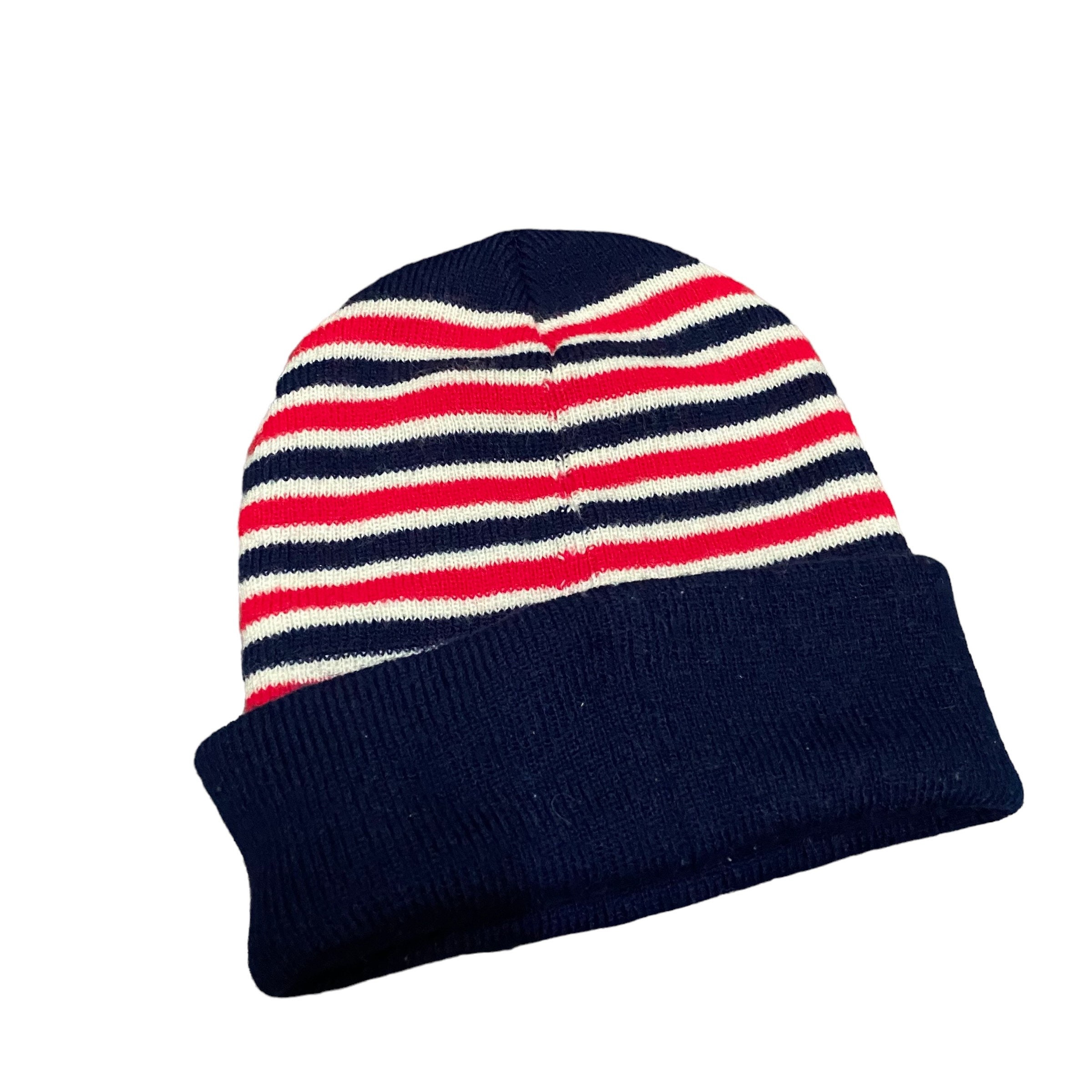 Vintage Cevas Pure New Wool Knit Beanie Hat Blue Stripe Made in Hong Kong First Knits – Her Beanie Turquoise/White - HSKT main image 2