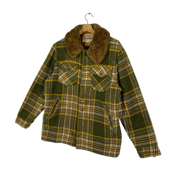 70s Woolrich CHECK WOOL JACKET ウールリッチ Vintage 70s Woolrich Plaid Wool Button Jacket M Green Colour
