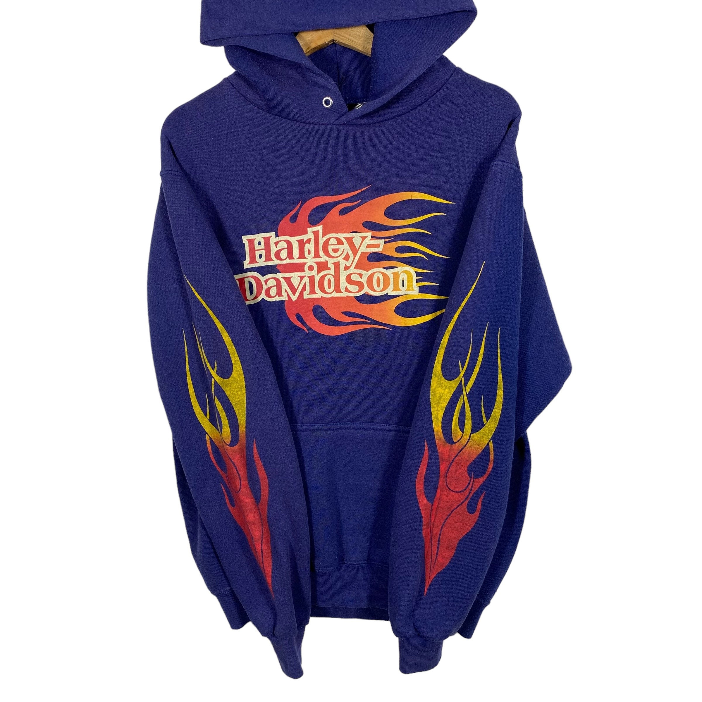Vintage 90s Harley Davidson Flames Hoodie Sweatshirt S Size Purple