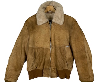 Vintage 80s Schott Suede Leather Sherpa Zipper Jacket M Size