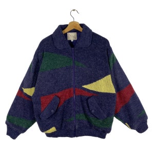 Vintage 90s Zenith Knit Zipper Jacket L Size Color Block