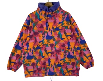 Vintage Courreges Sport Futur Rollkragen Fleece Sweatshirt Grösse 9 (L) Multicolor