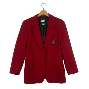 Vintage 90s Preppy Donna Karan New York Wool Blazer Size 4 (s) Red Colour