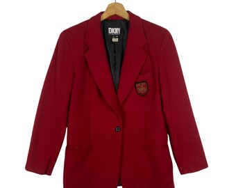 Vintage jaren 90 preppy Donna Karan wollen blazer New York maat 4 (s) rode kleur
