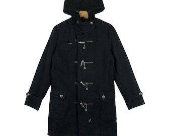 Vintage In The Attic Black Wool Button Hoodie Jacket - Size L (Fits M)