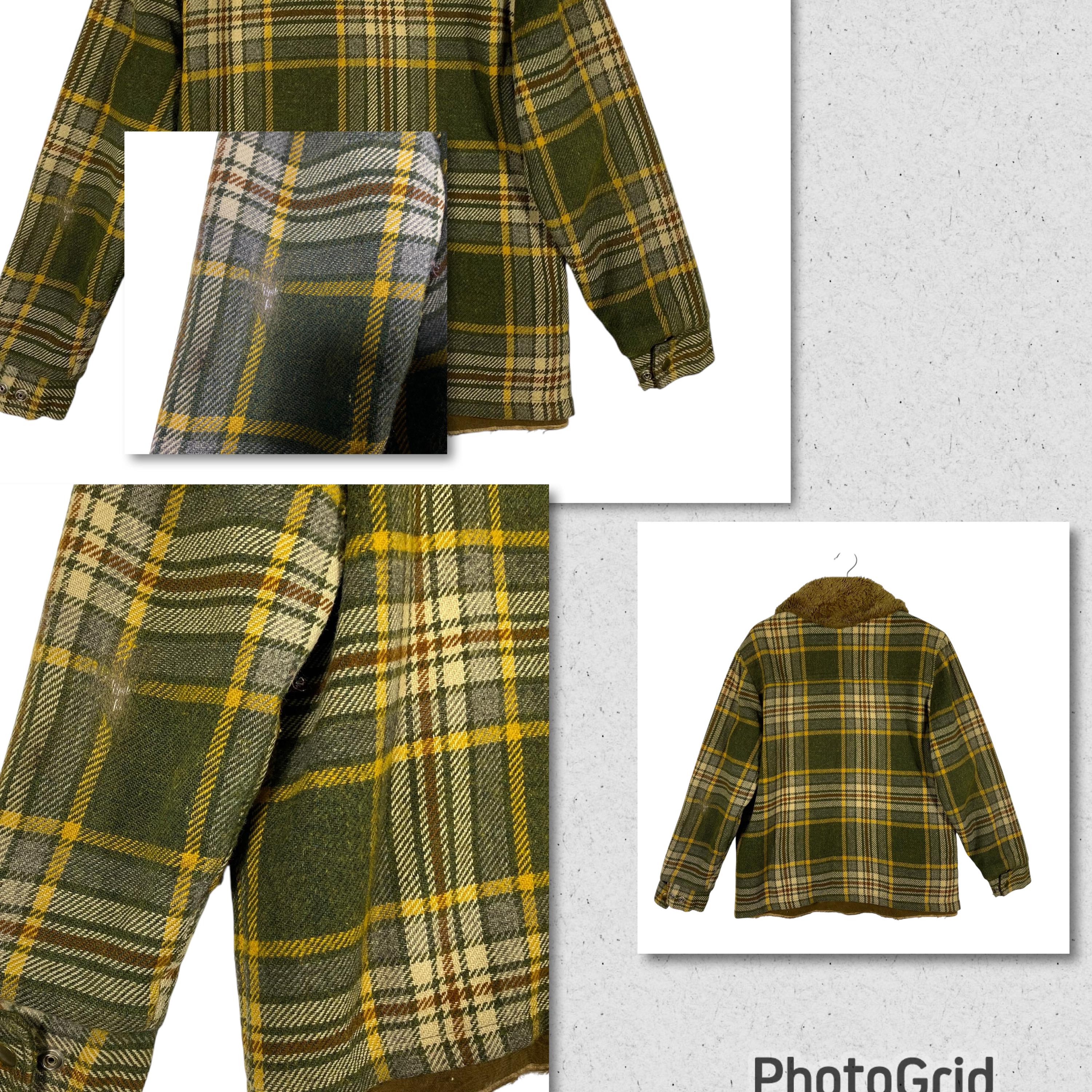 Vintage 70s Woolrich Plaid Wool Button Jacket M Green Colour