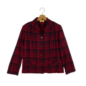 Vintage 50s Pendleton Shirt Jacket Red Plaid Wool Shacket Chore Misses Fit M Size