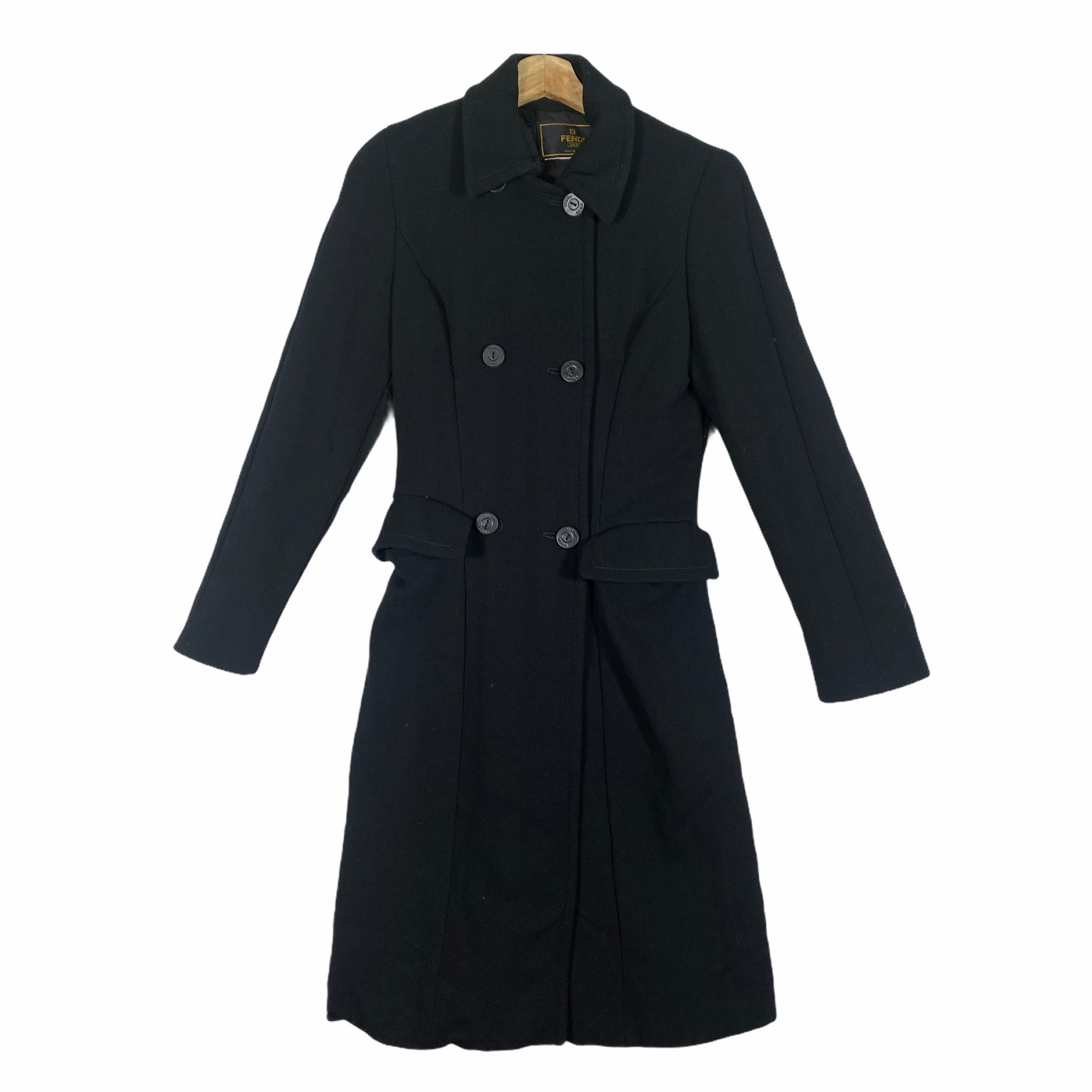 Vintage Fendi 365 Long Jackey Double Breasted Botton Parka Black
