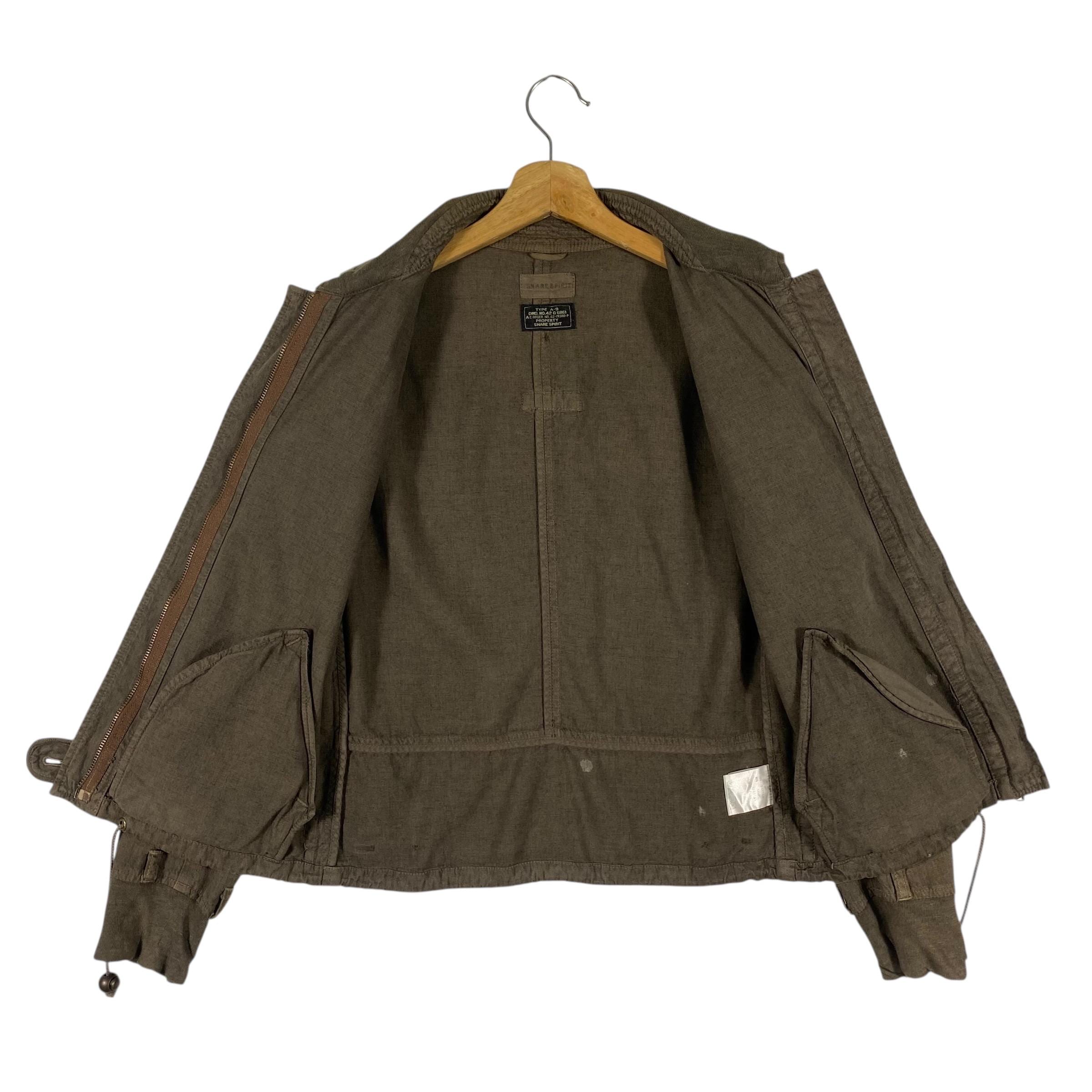 SHARE SPIRIT　linen shirt jacket　military Share Spirit Type A-9 Military Zipper/button Jacket Size 36 Brown