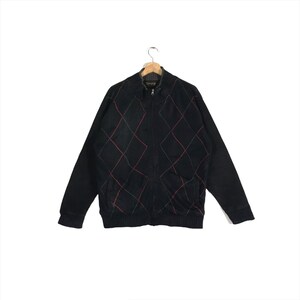 Vintage Gianni Valentino Fleece Jacket: Black Argyle Zip-Up (L, Fits M)
