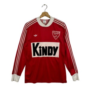 Camisa infantil vintage Nimes Olympique anos 80 vermelha/branca
