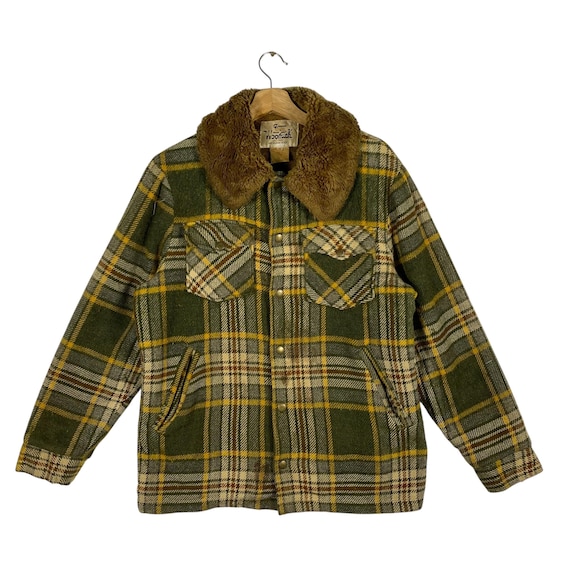Vintage 70s Woolrich Plaid Wool Button Jacket M Green Colour