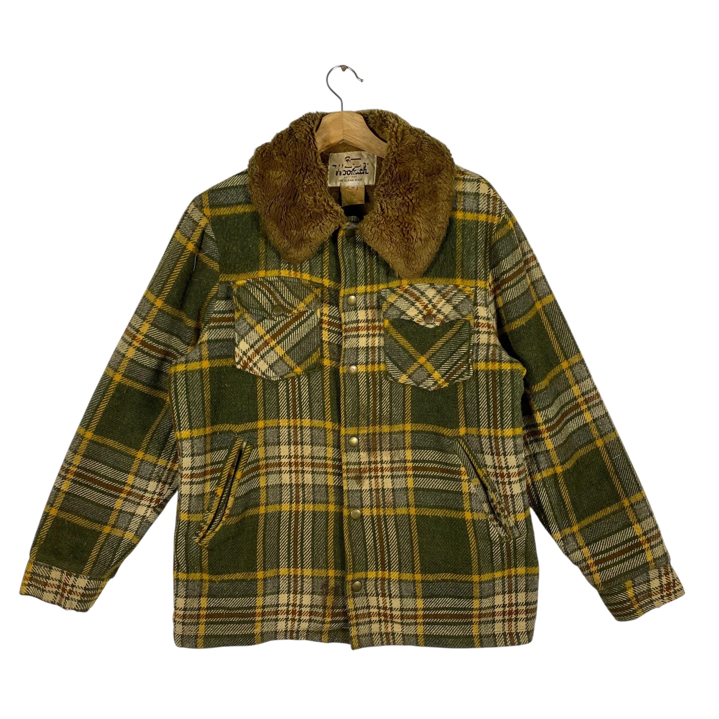 Vintage 70s Woolrich Plaid Wool Button Jacket M Green Colour