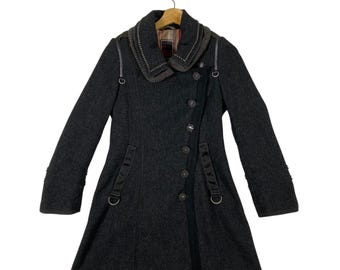 Vintage Marithe Francois Girbaud Wolle Lange Jacke S Größe Schwarz Farbe