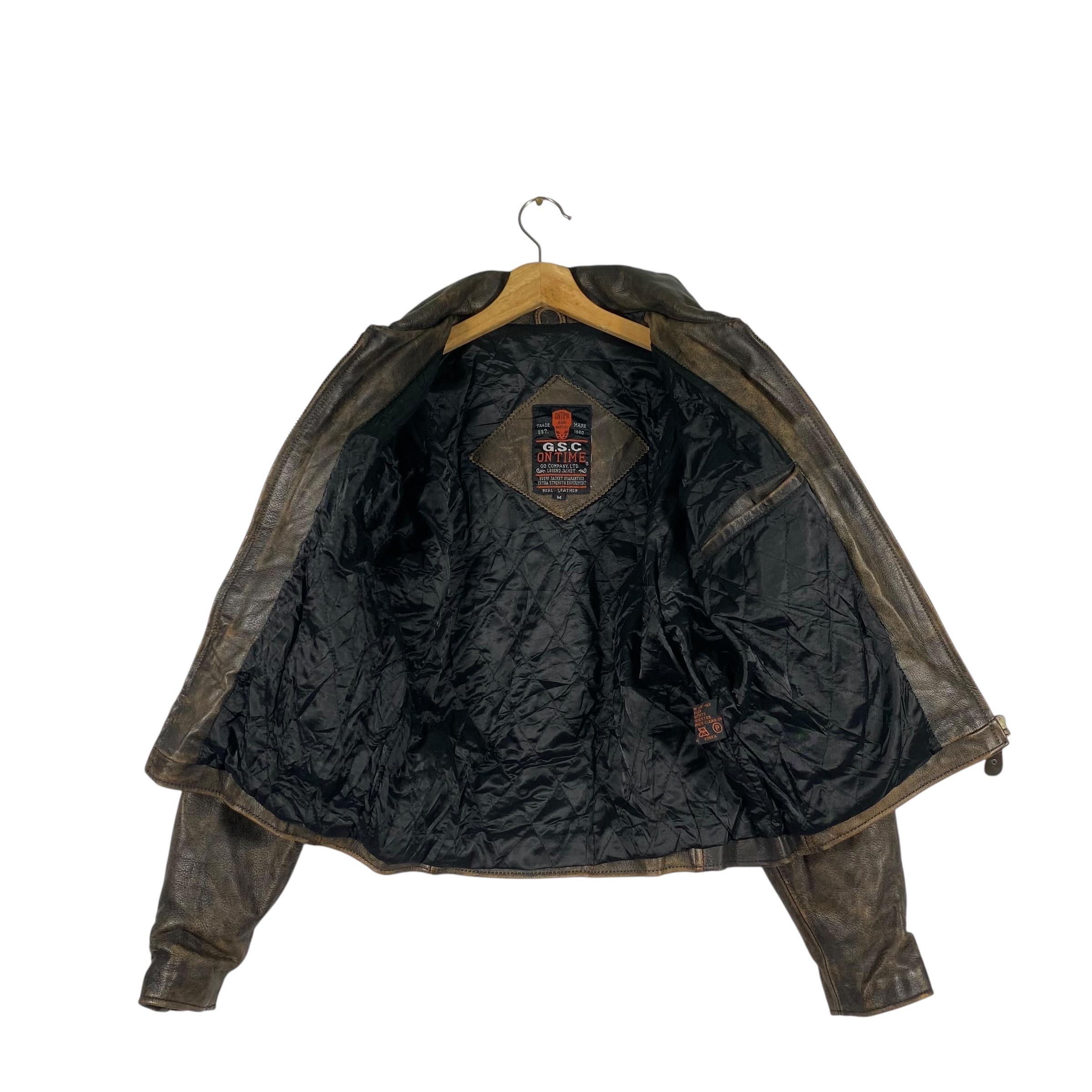 G.S.C ON TIME ヴィンテージ レザージャケット M Vintage G.S.C on Time Leather Zipper Jacket M Size Brown Colour - Etsy