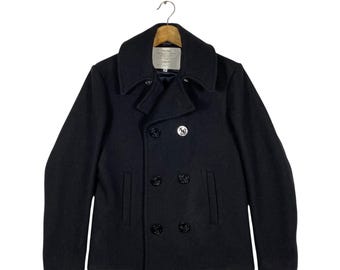 Vintage Schott Bros 740N Pea Jacket New York USN Black 10 Button