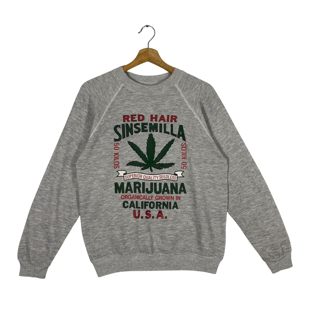 Vintage 80s Red Hair Sinsemilla Marijuana Sweatshirt M Size Grey