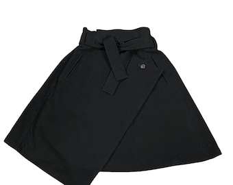 Vintage 80s Issey Miyake Wrap Belted Asymmetry Skirt Size 9 (25/26) Black Colour