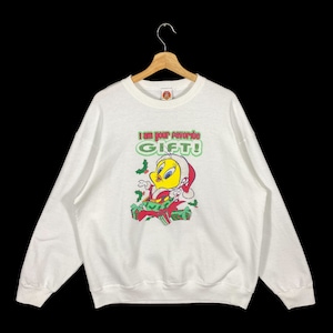 Vintage Looney Tunes Titti Di Natale Felpa XL Taglia Bianco Colore Bianco