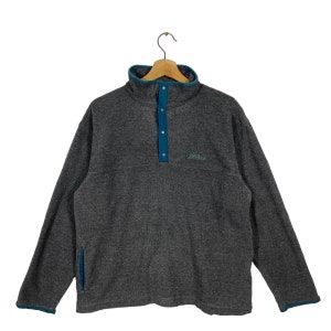 Vintage L.L Bean Fleece half Button M Size Grey Colour